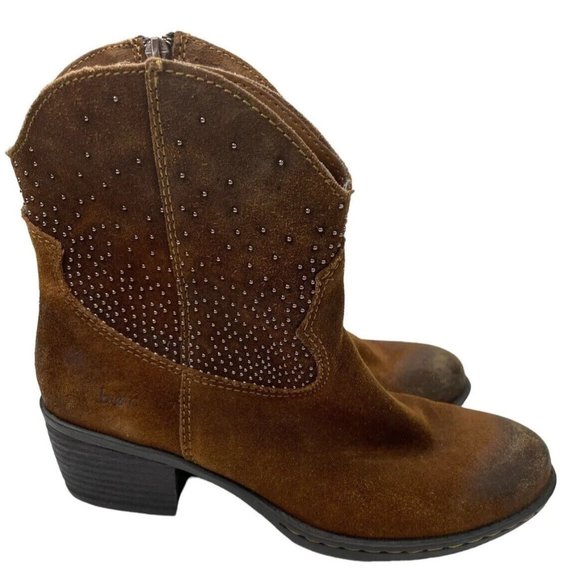 BOC Born Concept Women's Ambrosia Brown Leather Studded Western Ankle Boots Sz 6 - Picture 1 of 5